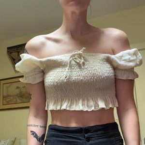 Faithfull the Brand Linen Cream Lenora Crop Top M